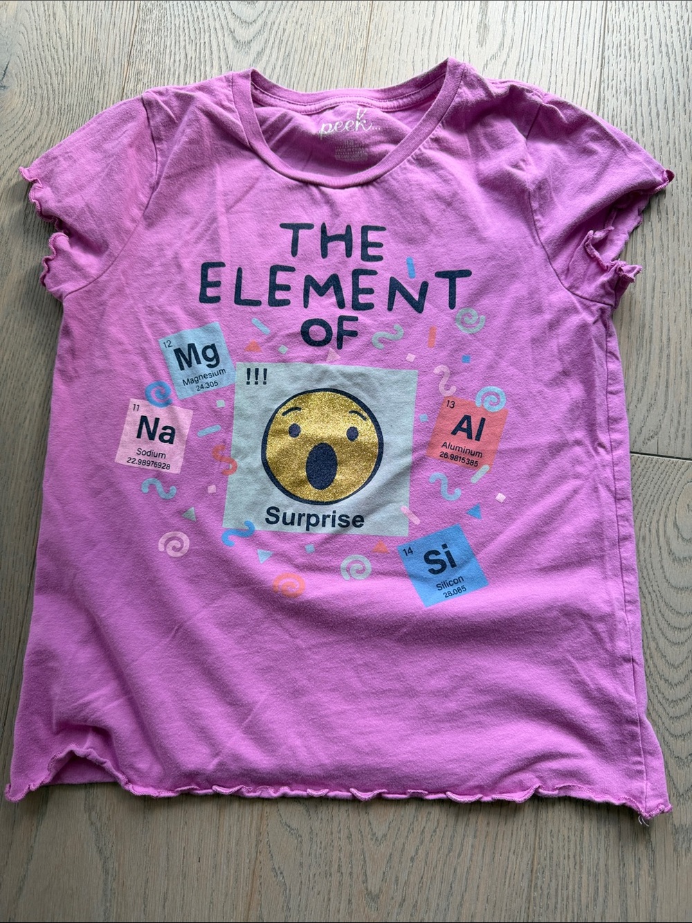 Peek Pink Graphic 'The Element of Surprise' Tee size 12